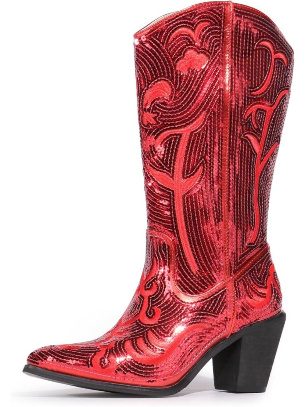 Women's Red  Sequin Sequin Western Mid Calf Wide Calf High Fashion Cowboy Boots